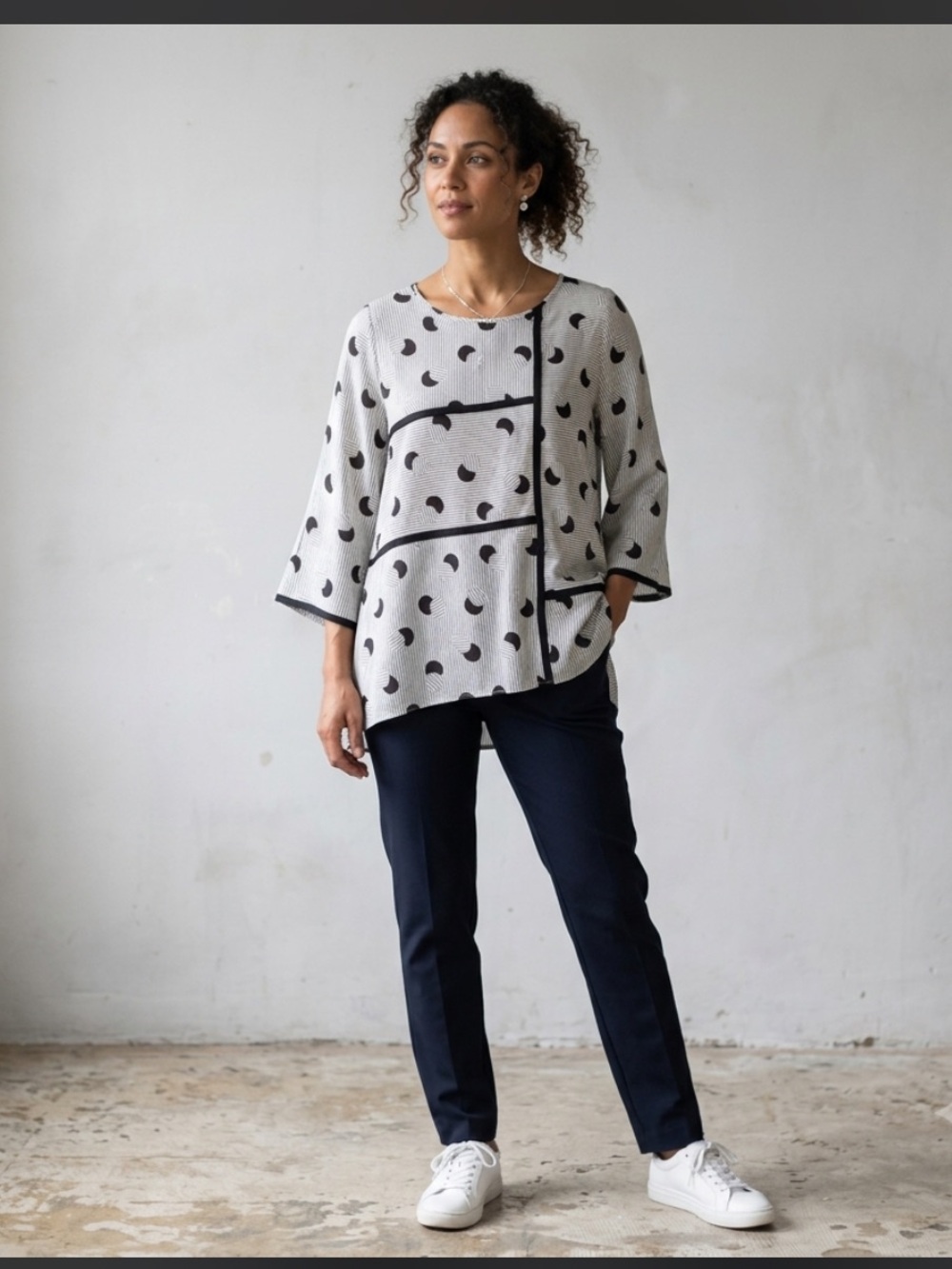 Moonlight Womens Blouse Size M Medium Black White Striped Polka Dot Geometric US